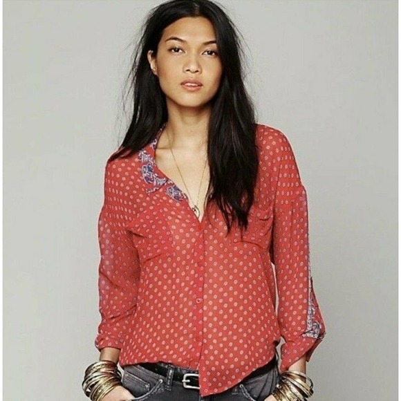 Free People Tops - Free People Easy Rider Red Bandana Paisley Button Down Blouse Shirt Top